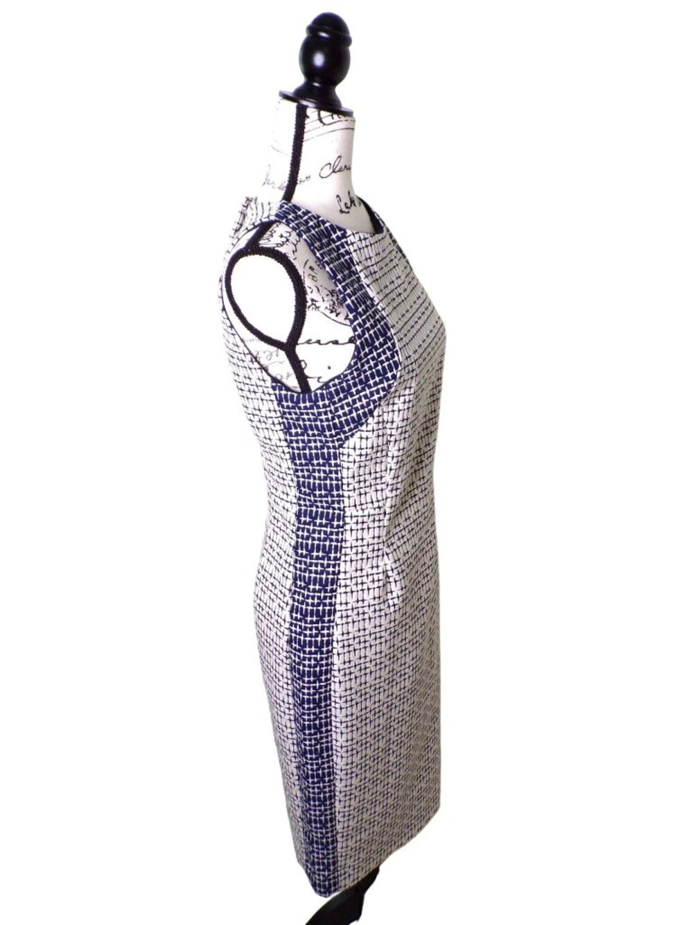 🆕ZARA Cut-Out Back Sleeveless Sheath Dress Navy Blue Off-White Print Medium - Picture 4 of 12